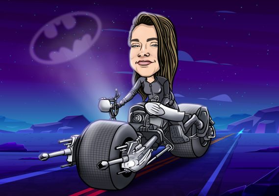 Caricatura Super Héroe Moto Batman